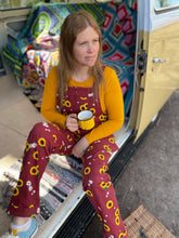 Load image into Gallery viewer, Red Sunflower Adult Stretch Twill Dungarees