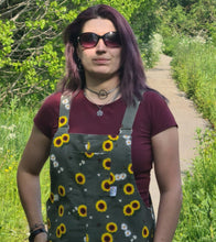 Load image into Gallery viewer, Grey Sunflowers Adult Stretch Twill Dungarees