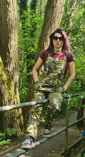 Load image into Gallery viewer, Grey Sunflowers Adult Stretch Twill Dungarees