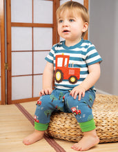 Load image into Gallery viewer, Little Wheels Applique Top - Steely Blue Stripe/Tractor
