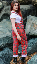 Load image into Gallery viewer, Red Tartan Stretch Twill Dungarees