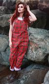 Load image into Gallery viewer, Red Tartan Stretch Twill Dungarees