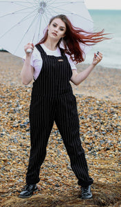 Black & White Pin Stripe Stretch Twill Dungarees