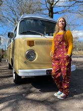Load image into Gallery viewer, Red Sunflower Adult Stretch Twill Dungarees
