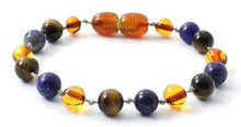 Load image into Gallery viewer, Polished Amber Cognac Bracelet With Tiger Eye and Lapis Lazuli
