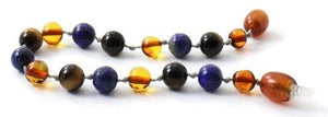 Polished Amber Cognac Bracelet With Tiger Eye and Lapis Lazuli