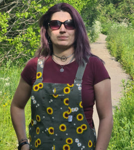 Grey Sunflowers Adult Stretch Twill Dungarees