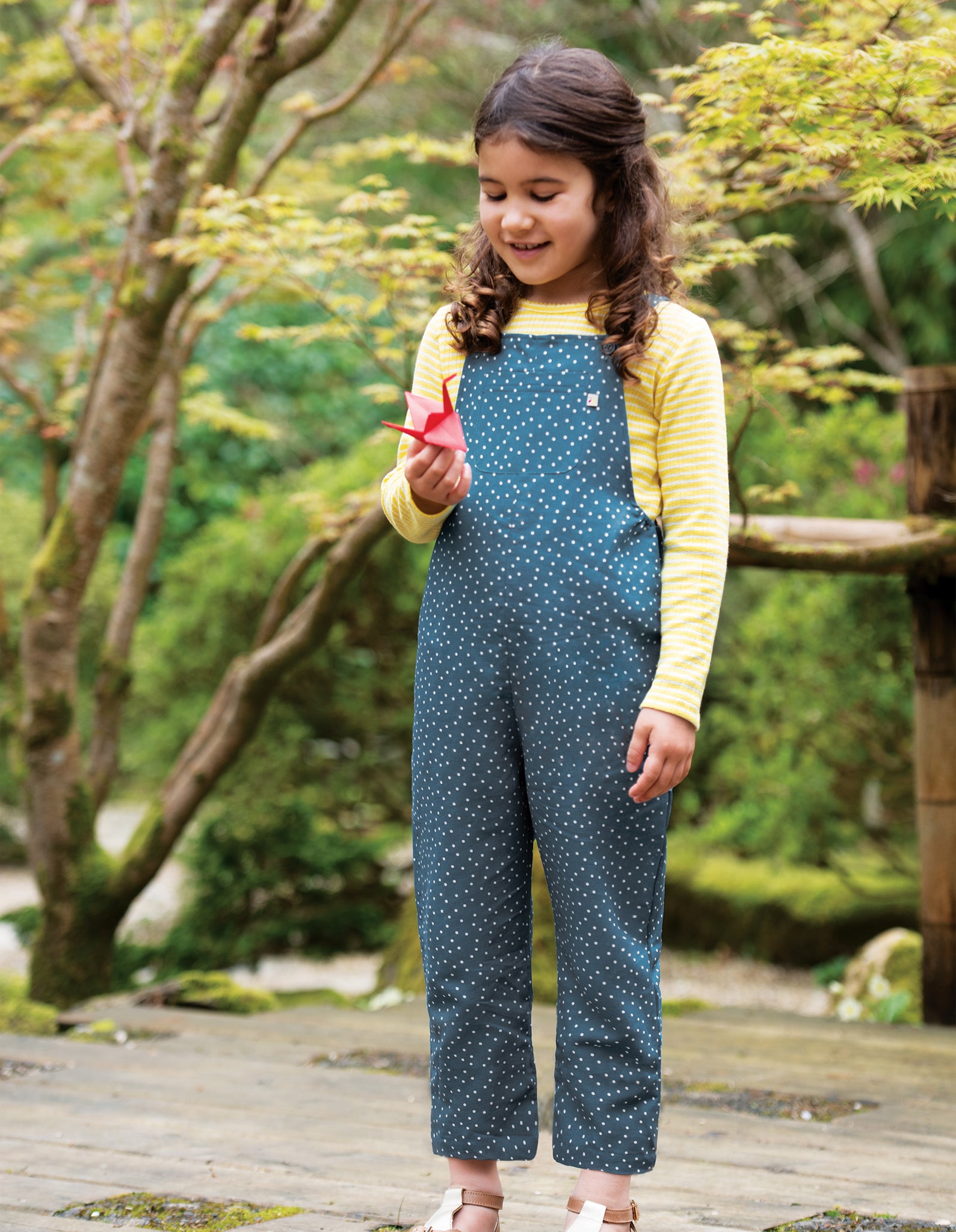 Lexi Linen Dungarees - Steely Blue Scatter Spot – The Rainbow