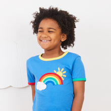 Load image into Gallery viewer, Rainbow Sun Cloud Applique T-Shirt
