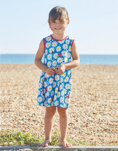 Blue Daisy Print Summer Dress
