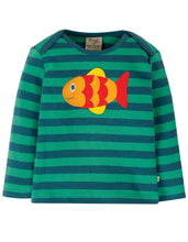 Load image into Gallery viewer, Bobby Applique Top - Pacific Aqua Stripe/Fish
