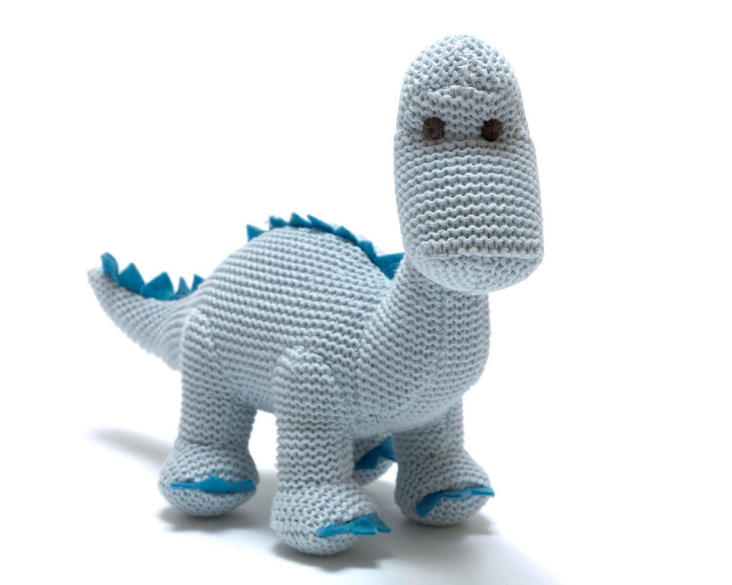 Knitted Pastel Blue Diplodocus Rattle