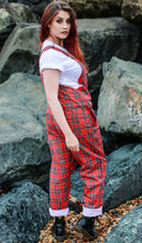 Load image into Gallery viewer, Red Tartan Stretch Twill Dungarees
